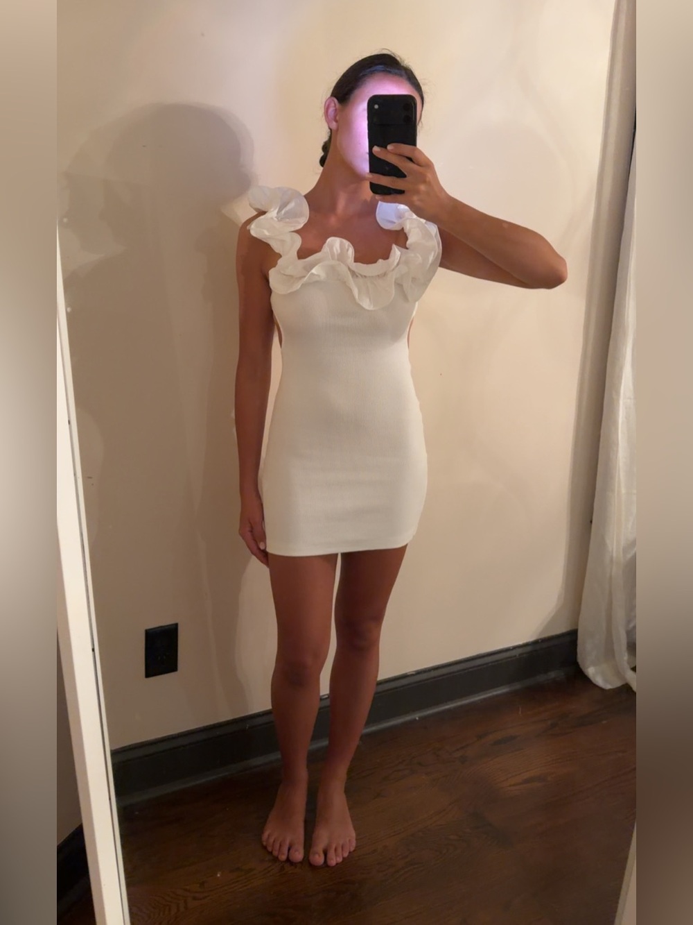 Zara White Ruffle-Trim Mini Dress